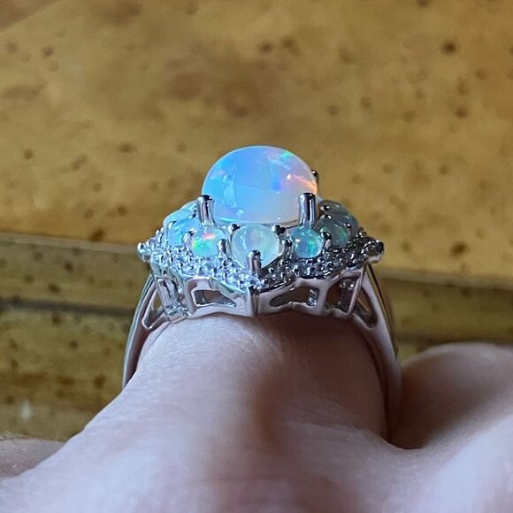 Natural Ethiopian Opal Sterling Silver Cocktail Ring Size 6 - Picture 2 of 10